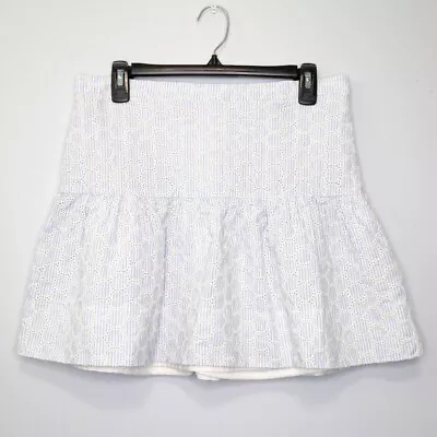 J. Crew Esplanade Blue/White Seersucker Eyelet Lined Flare Mini Skirt - 8 • $25