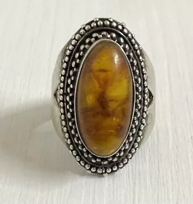 Vintage Soviet USSR Etched Ring Sterling Silver 925 Amber Men's Jewelry Size 8 • $185