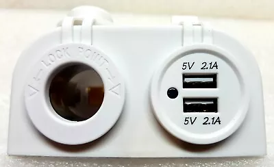 12v Dual Usb 4.2a Charger Power Socket Outlet White Surface Mount 4x4 Marine Au • $25.95