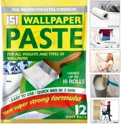 10 Roll Wallpaper Adhesive Paste Super Stick 12pt Wall Paper Paste Extra Strong • £3.25