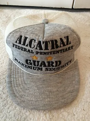 Vintage ALCATRAZ Federal Penitentiary Guard Snapback Trucker Cap Hat Gray White • $14.99