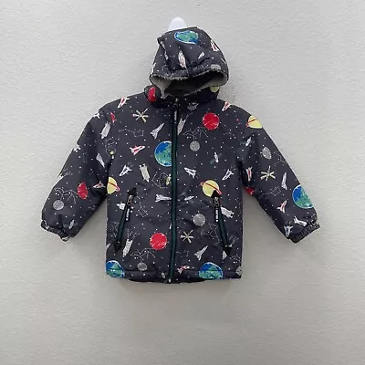 Mini Boden Space Print Sherpa Lined Full Zip Hooded Winter Jacket Coat Boys 4-5 • $26.06