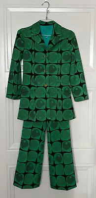 Vintage 70's Women's Leisure Suit Set Pants Green Black Asymetric Pattern Sz XS • $125