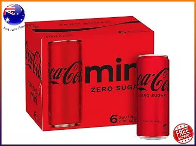 Coca-Cola Zero Sugar Soft Drink Mini Can Multipack 6 X 250 Ml Fast Free Shipping • $19.99