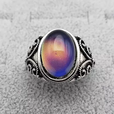 Antique Mood Ring Silver Plated Oval Stone Temperature Color Change • $13.99