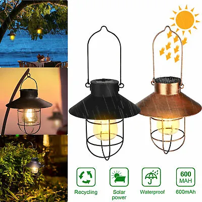 $21.99 • Buy Solar Hanging Lantern With Shepherd Hook Outdoor Metal Led Garden Lamp Lights