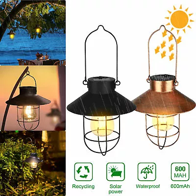 Solar Hanging Lantern With Shepherd Hook Outdoor Metal Led Garden Lamp Lights • $88.99