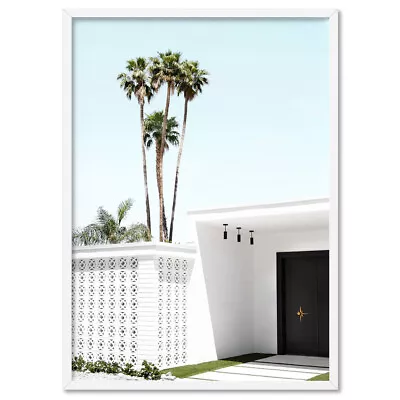 Palm Springs House Mid Century Poster Print. White Brick & Black Doors | DTR-87 • $129.95