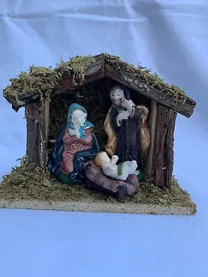 Vintage Christmas Nativity Stable Scene With Porcelain Figures- Boxed • £15