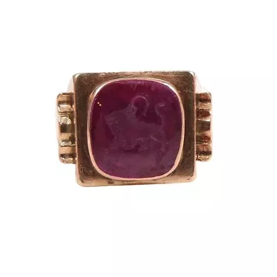 Vintage Solid Gold Pink Sapphire Lion Intaglio Heavy Mens Ring Size 10 • $1443.99