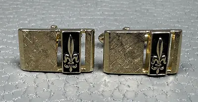 Vintage Reticulated  Fleur-de-Lis Yellow Gold Plated Cuff Links • $19.95