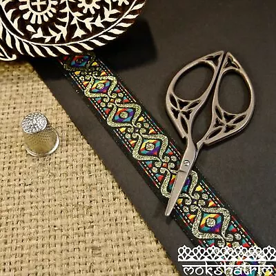 £2 • Buy Rainbow Sinuous Black Gold Ribbon Asian Indian Ethnic Jacquard Ribbon Trim MA101