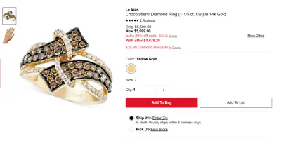 Le Vian 14K Honey Gold 1.17ct Baypss Crossover Chocolate & Vanilla Diamonds Ring • $1932.40