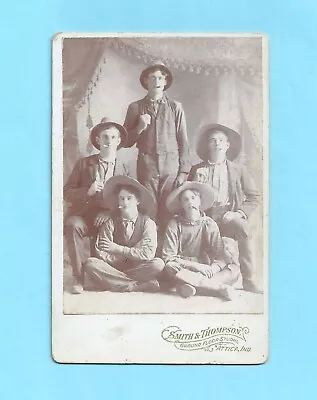 Cabinet Card.  5  Midwest Young Men Smoking Cigars.   Boots & Wide Brim Hats. • $48