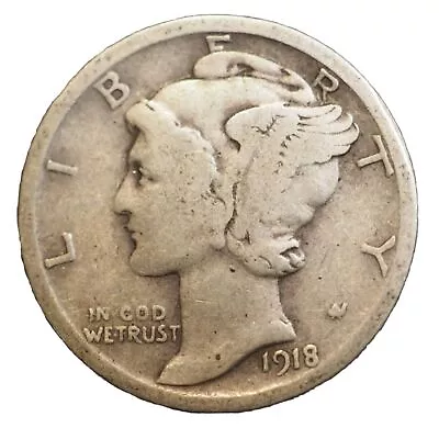 1918-P Mercury 90% Silver Dime Good+  BEST VALUE ON EBAY Free S&H W/Tracking • $5.99