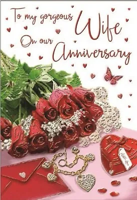 To My Gorgeous Wife On Our Anniversary Card. Large Card 9  X 6 . • £2.75