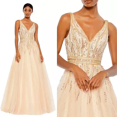 Mac Duggal Size 8 Jewel Encrusted Tulle Ball Gown Peach Blossom 48858 Dress • $398.50