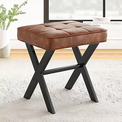  Vanity Stool Square Faux Leather Makeup Stool With Metal X Reddish Brown • $70.87