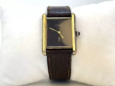 Vintage Must De Cartier Tank 925 Argent Mens 24mm Runs Brown • $1400