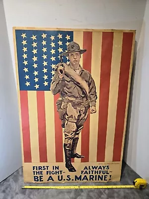 'BE A U.S. MARINE!'  J.M. FLAGG  WWI RECRUITMENT POSTER Taped To Board • $1299