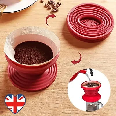 Collapsible Silicone Coffee Dripper Filter Reusable Cone Drip Cup Foldable • £7.49