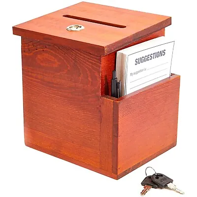 $26.99 • Buy Wooden Suggestion Box With Lock Key 50 Suggestion Cards Wood Donation Box Brown