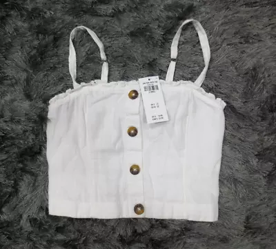 $16.20 • Buy Hollister Womens Linen Crop Top Size XS White Pullover Button Sleeveless Stretch