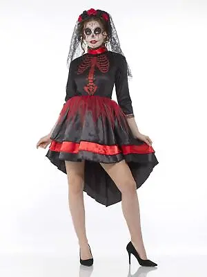 Adult Women's Day Of The Dead Senorita Fancy Dress Costume Halloween Outfit • £13.99