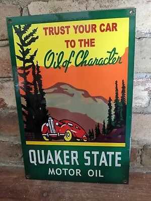 Vintage Quaker State Motor Oil Porcelain Gas Station Pump Sign 12  X 8  • $139.99