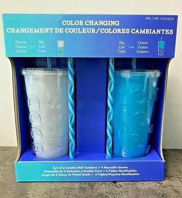 $11.98 • Buy 2 Pack Parker Lane Good Vibes Color Changing Cold Cups W/ Straws Set 22oz Each