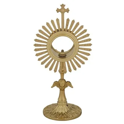 Church Brass Angel And Engraved Rays Monstrance With Luna For Sanctuary 10.5 In • $375.88