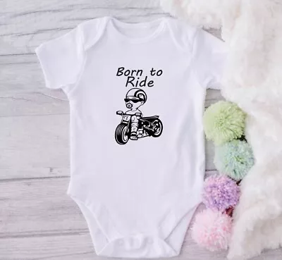 BORN TO RIDE BIKER Motorbike Babygrow Baby Present Vest Gift • £5.99