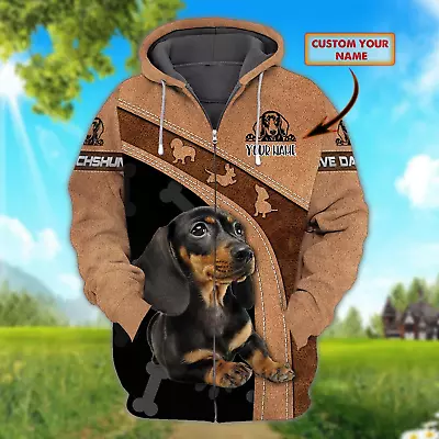 Love Dachshund - Personalized Name 3D Zipper Hoodie Gift For Dog Lovers3 Hoodie • $25.99