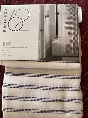 $22.99 • Buy Shower Curtain Navy Stripe 100%Cotton Project 62 New 72x72 Inch
