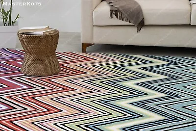 Chevron Zig-Zag Multicoloured Modern Hand-Tufted 100% Wool Area Rug Carpet • £222