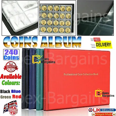 240 Coin Album Penny Money Storage Book Case Folder Holder Collection Collecting • £4.74