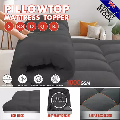 $66.99 • Buy Bamboo Charcoal Mattress Topper King/Queen/Double/Single 1000GSM Bed Matress Pad