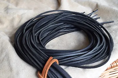 BLACK LEATHER 3.5mm SQUARE SHOE / BOOTS LACES THONGS EXTRA  STRONG 100CM  • £5.50