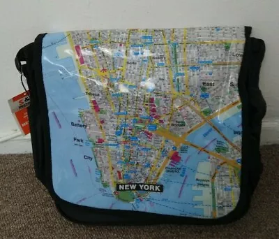 S & T World Products Inc New York Map Messenger Bag Size Medium Black Adjustable • $37.95