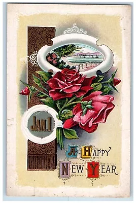 Olympia Washington WA Postcard New Year Roses Flowers Jan 1 Embossed 1913 Posted • $14.95