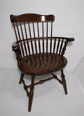 Vintage S Bent & Bros Colonial Windsor Captain Spindles Chair Dark Solid Wood • $450