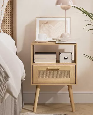 Nightstands End Table Rattan Nightstand Side Table Rattan Decorated Drawers • $65.44