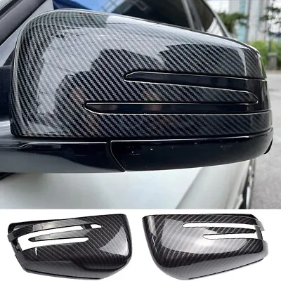 2X Carbon Fiber Mirror Cover Caps Add On Fits Benz W204 W212 W218 W176 W221 US • $39.98
