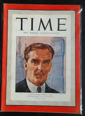 Vintage Time Magazine Feb 8 1943 - Peace Planner Anthony Eden Cover  M14 • $11.29