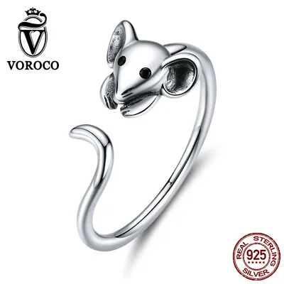 Voroco Fashion Cute Mouse Open Finger Ring S925 Sterling Silver CZ Women Jewelry • $9.81