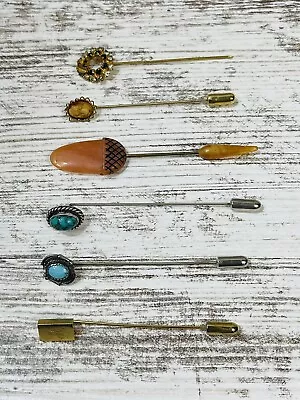 Vtg Lot 17 Stick Pin Hat Pin Gold Tone Cameo Acorn Wreath Turquoise Butterflies • $15