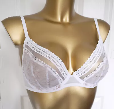 M & S Plunge Bra 32d  Non Padded Archive Embroidery White Mix   Marks Spencer • £7.99