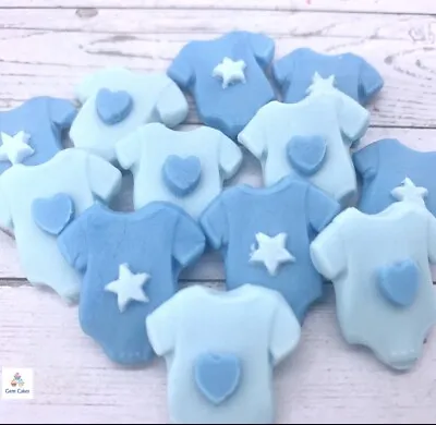 12 Edible Blue Baby Boy Vests Fondant Shower Cake Cupcake  Toppers Decorations • £5.99