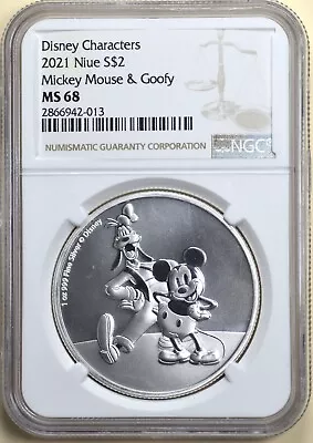 2021 Niue $2 Mickey Mouse & Goofy NGC MS 68 • $2.99