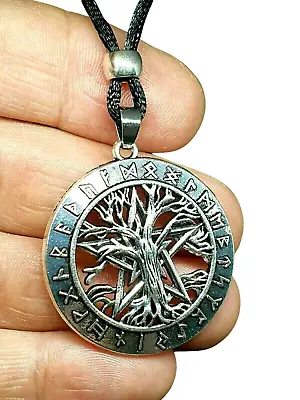 £4.95 • Buy Pentacle Tree Of Life Necklace Pendant Runes Pagan Wiccan Tie Cord Beaded Black